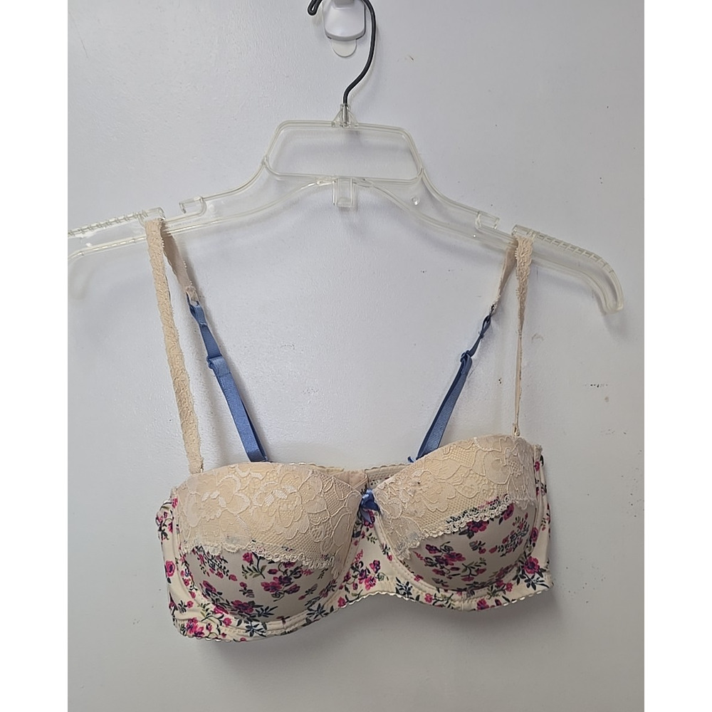 Nanette Lepore Beige Floral Lace Adjustable Strap Underwire T-Shirt Bra Size 36B